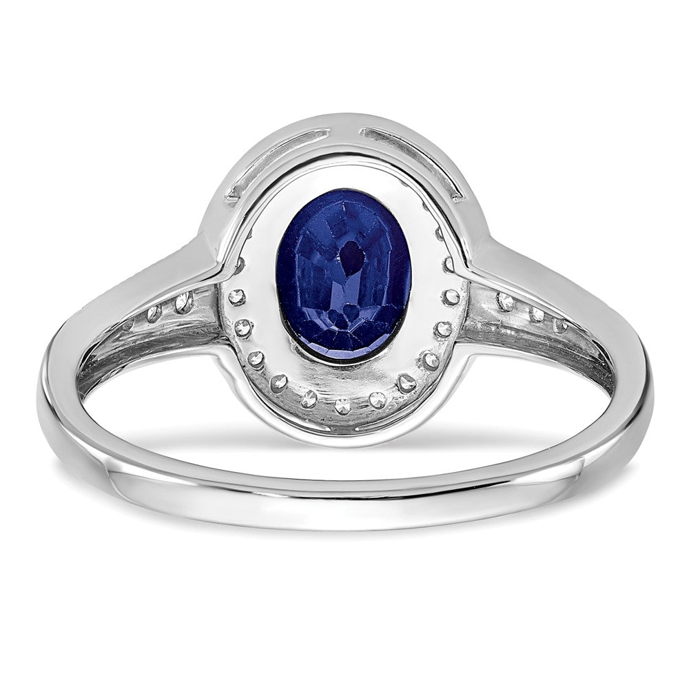 14k White Gold Oval Created Sapphire and Real Diamond Halo Ring