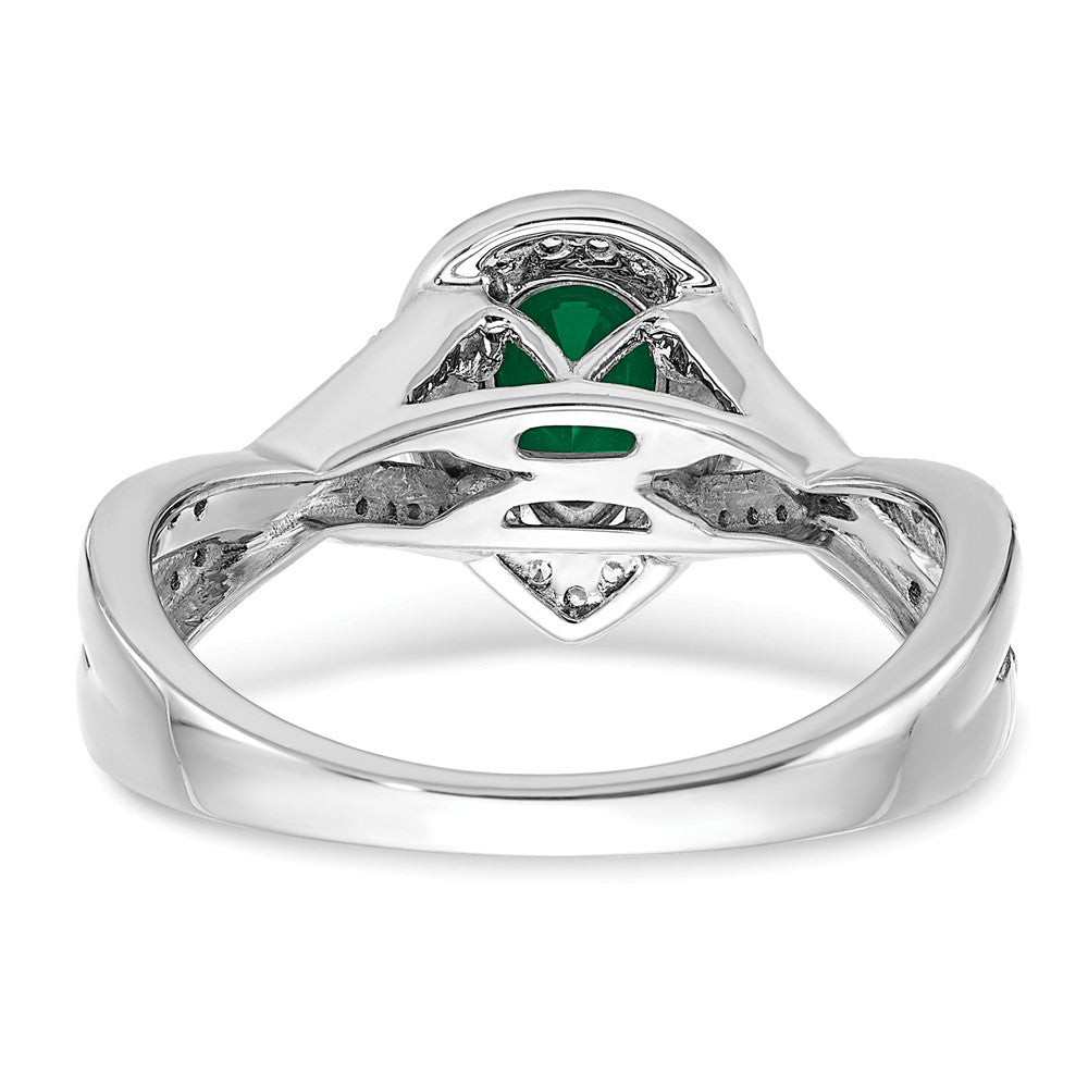 14k White Gold Pear Created Emerald and Real Diamond Halo Ring