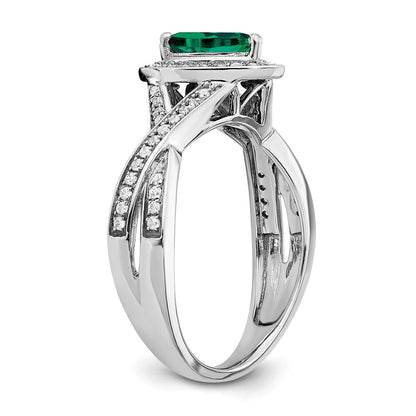 14k White Gold Pear Created Emerald and Real Diamond Halo Ring