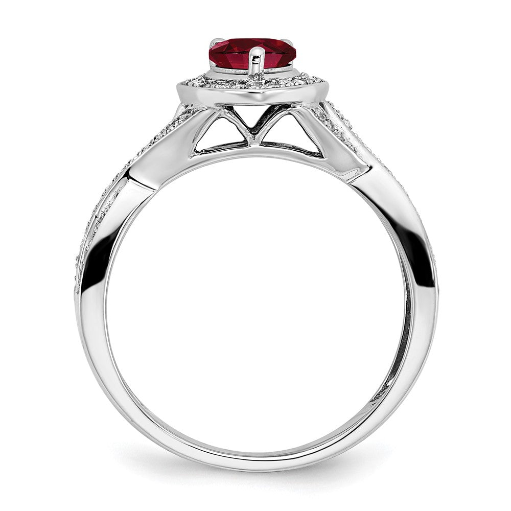 Solid 14k White Gold Pear Created Simulated Ruby and CZ Halo Ring