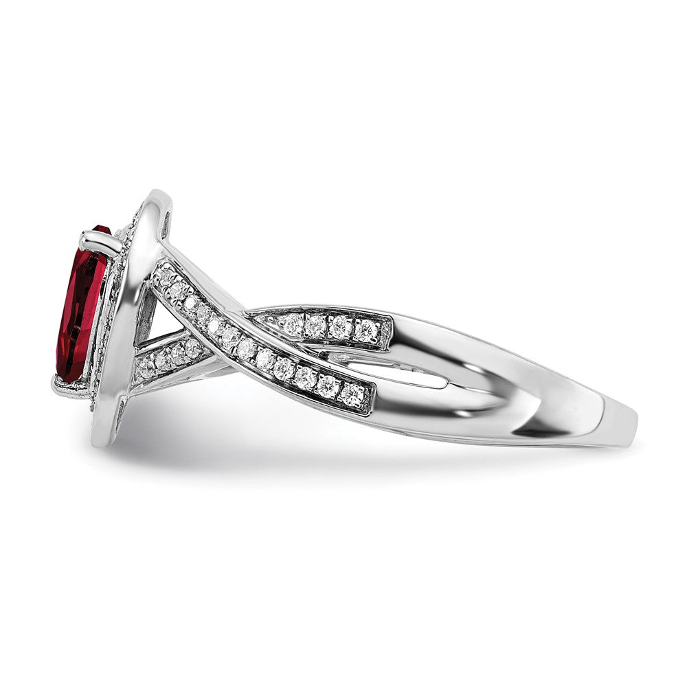14k White Gold Pear Created Ruby and Real Diamond Halo Ring