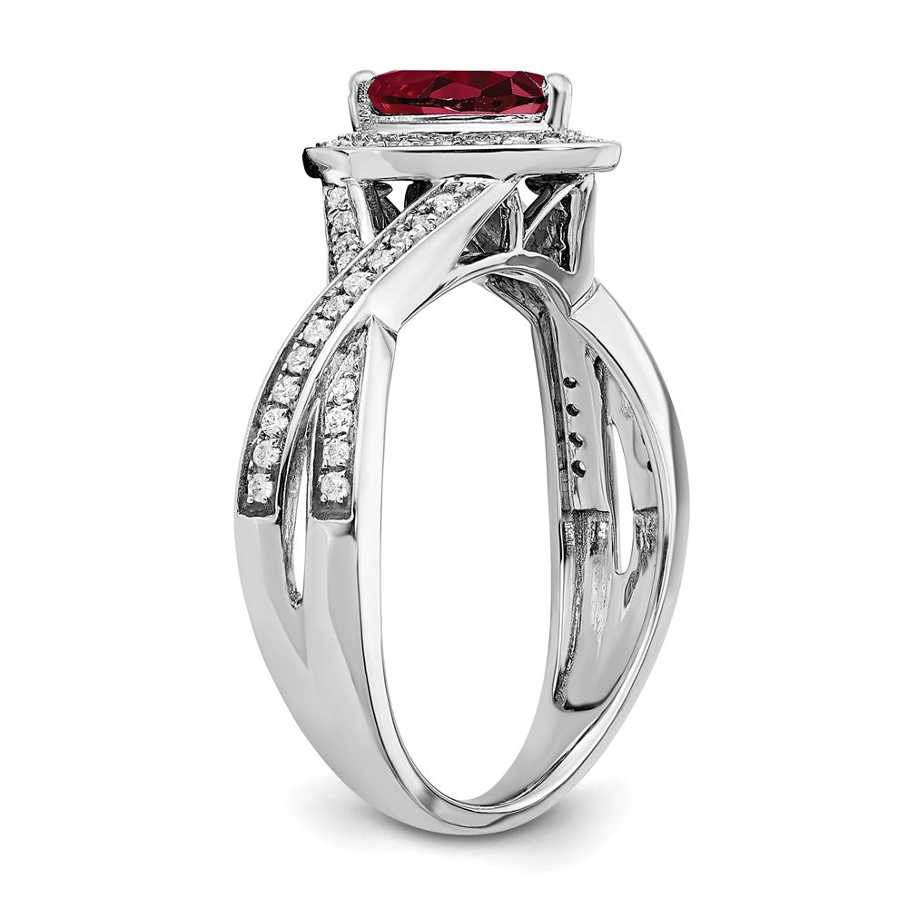 14k White Gold Pear Created Ruby and Real Diamond Halo Ring