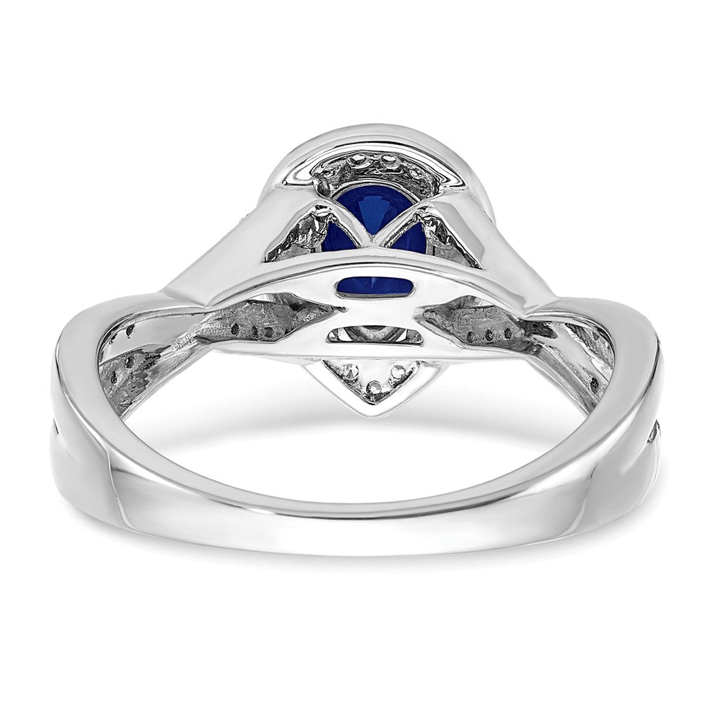 14k White Gold Pear Created Sapphire and Real Diamond Halo Ring