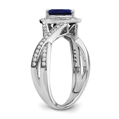 14k White Gold Pear Created Sapphire and Real Diamond Halo Ring