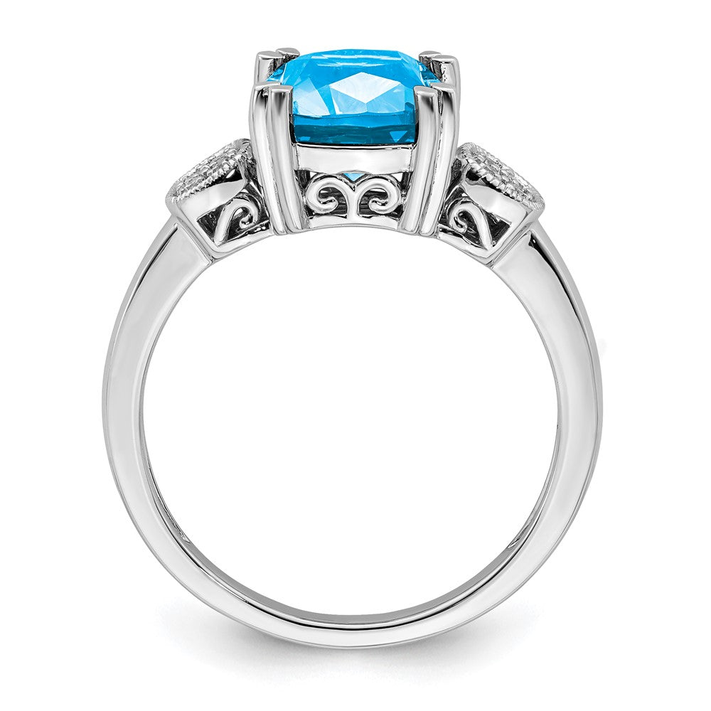 14k White Gold Blue Topaz and Real Diamond Ring