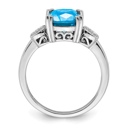 14k White Gold Blue Topaz and Real Diamond Ring