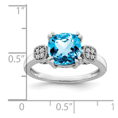 14k White Gold Blue Topaz and Real Diamond Ring