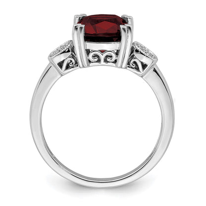 14k White Gold Garnet and Real Diamond Ring