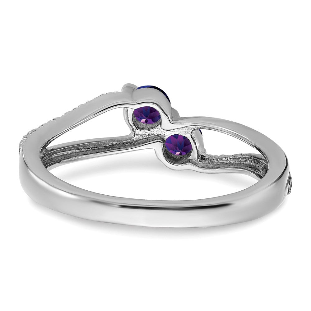 Solid 14k White Gold Simulated Amethyst and CZ 2-stone Ring