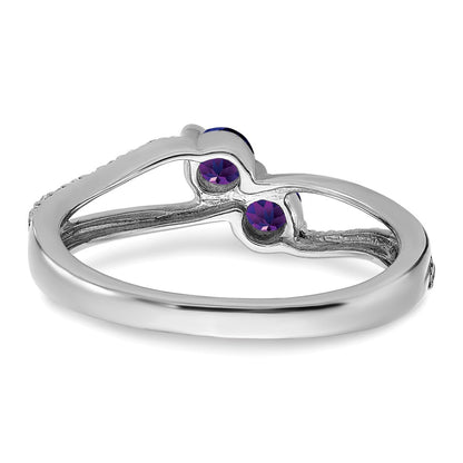 Solid 14k White Gold Simulated Amethyst and CZ 2-stone Ring