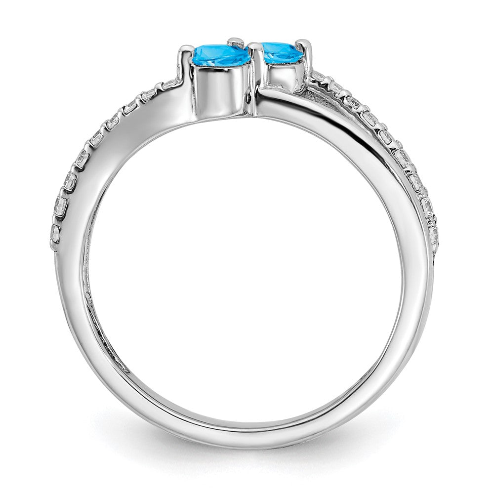 14k White Gold Blue Topaz and Real Diamond 2-stone Ring