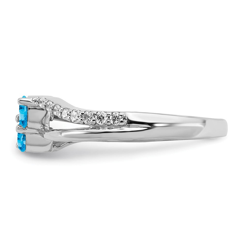 14k White Gold Blue Topaz and Real Diamond 2-stone Ring