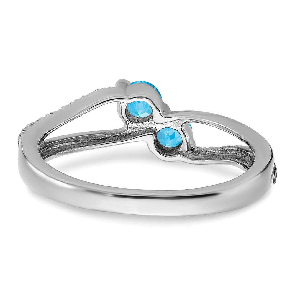 14k White Gold Blue Topaz and Real Diamond 2-stone Ring