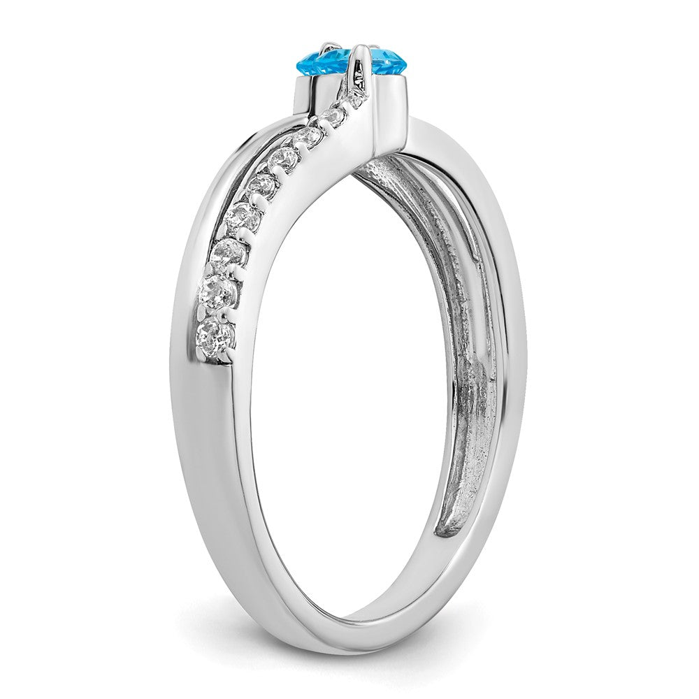14k White Gold Blue Topaz and Real Diamond 2-stone Ring