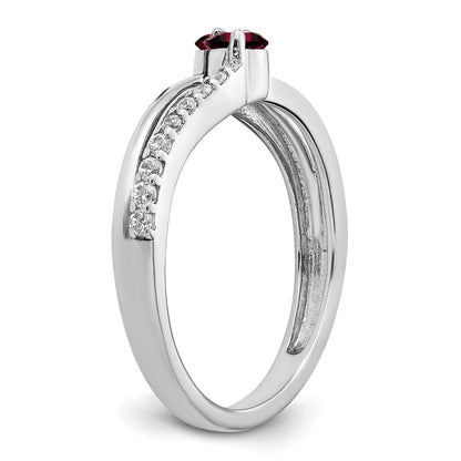 Solid 14k White Gold Simulated Garnet and CZ 2-stone Ring