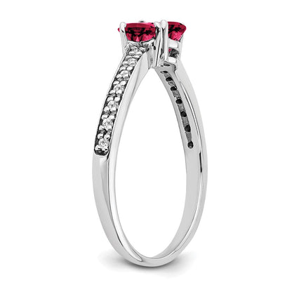 14k White Gold Created Ruby and Real Diamond 2-stone Heart Ring