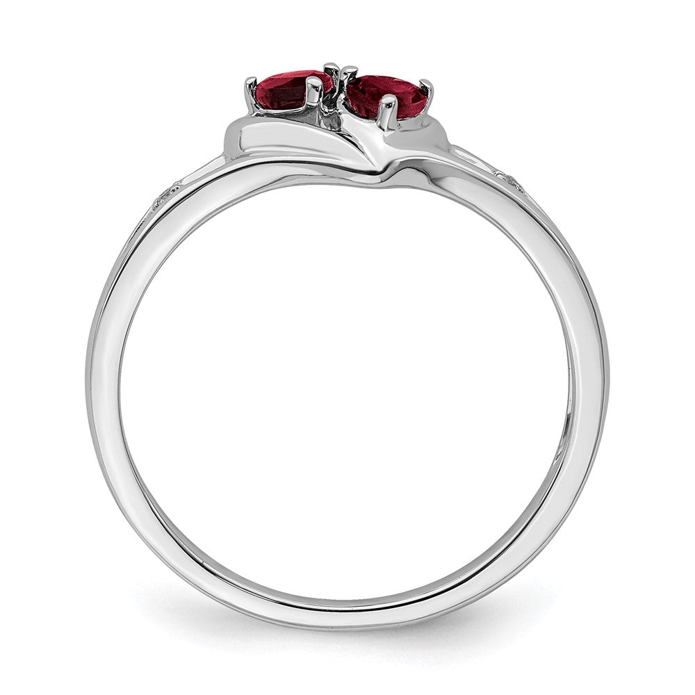 14k White Gold Created Ruby and Real Diamond 2-stone Heart Ring