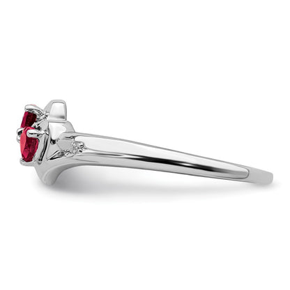 14k White Gold Created Ruby and Real Diamond 2-stone Heart Ring