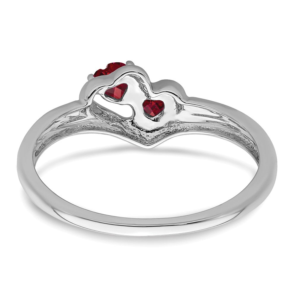 14k White Gold Created Ruby and Real Diamond 2-stone Heart Ring