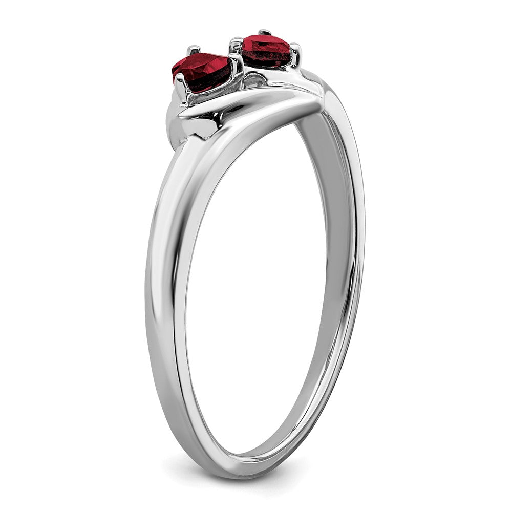 14k White Gold Created Ruby and Real Diamond 2-stone Heart Ring