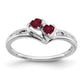14k White Gold Created Ruby and Real Diamond 2-stone Heart Ring