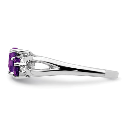 Solid 14k White Gold Simulated Amethyst and CZ 2-stone Heart Ring