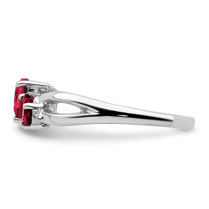 14k White Gold Created Ruby and Real Diamond 2-stone Heart Ring