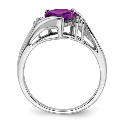 Solid 14k White Gold Simulated Amethyst and CZ Heart Ring