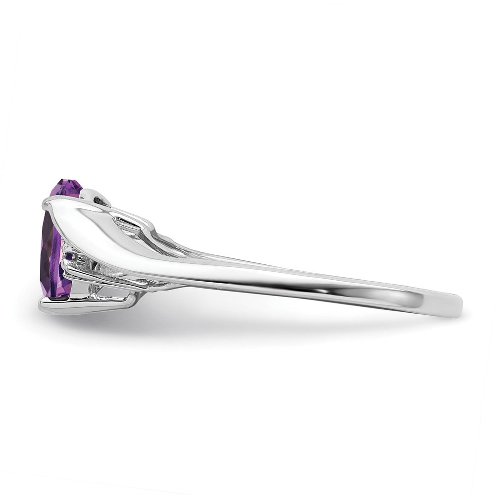 Solid 14k White Gold Simulated Amethyst and CZ Heart Ring