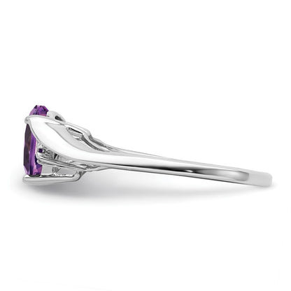 Solid 14k White Gold Simulated Amethyst and CZ Heart Ring