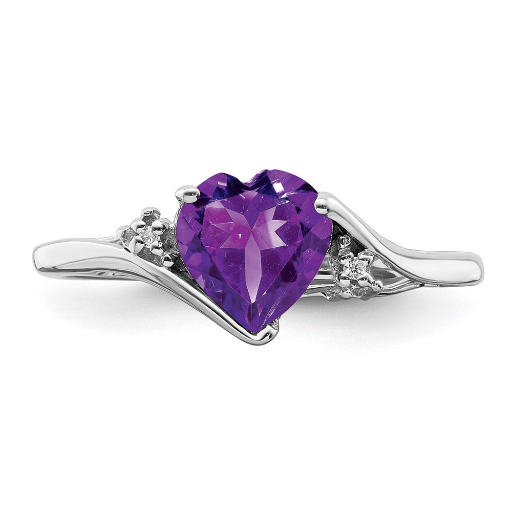 14k White Gold Amethyst and Real Diamond Heart Ring