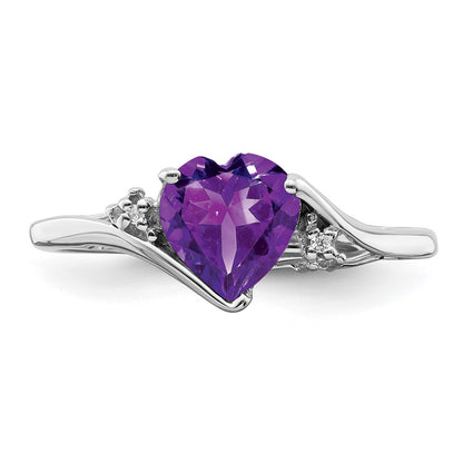Solid 14k White Gold Simulated Amethyst and CZ Heart Ring