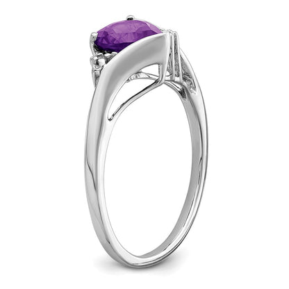 Solid 14k White Gold Simulated Amethyst and CZ Heart Ring