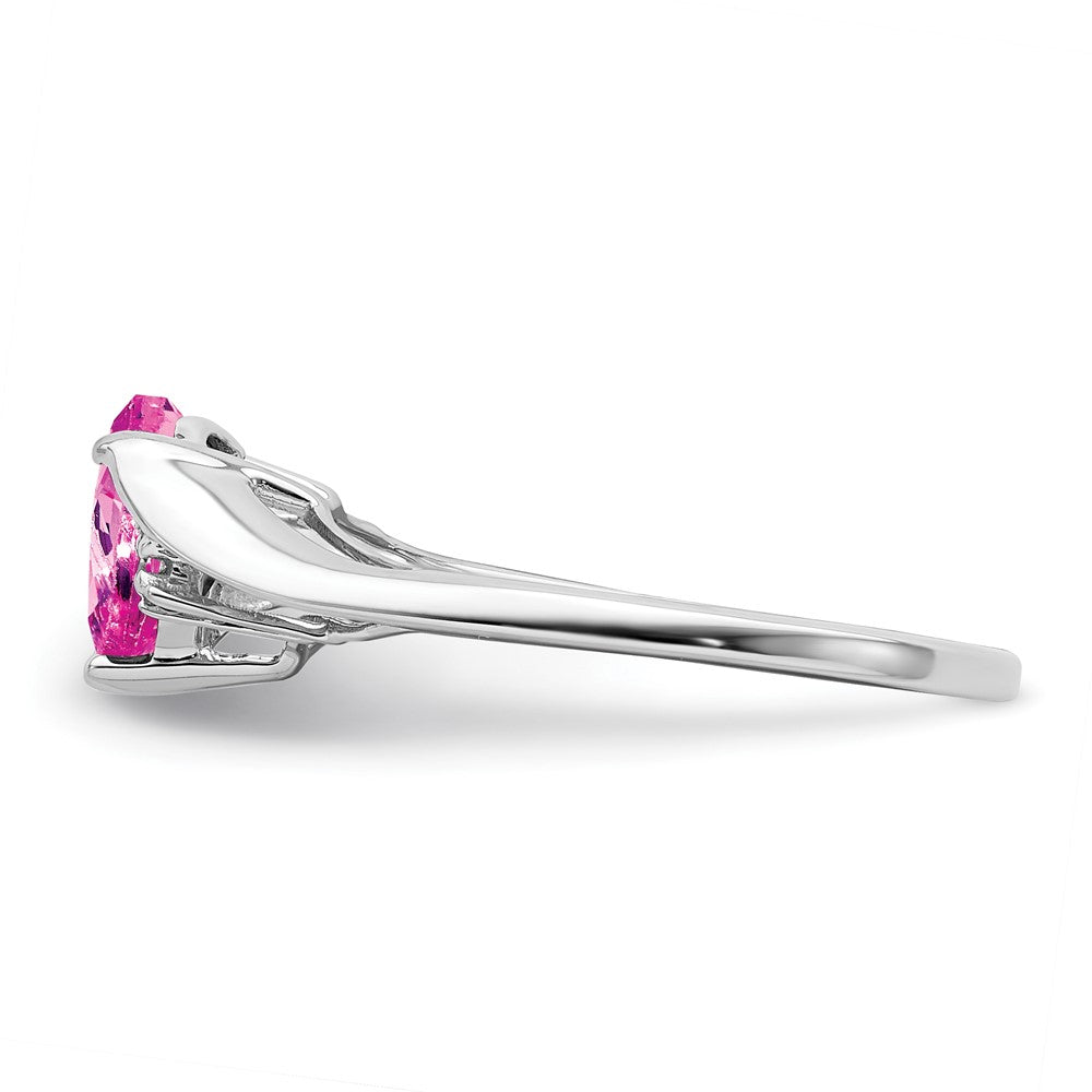 14k White Gold Created Pink Sapphire and Real Diamond Heart Ring