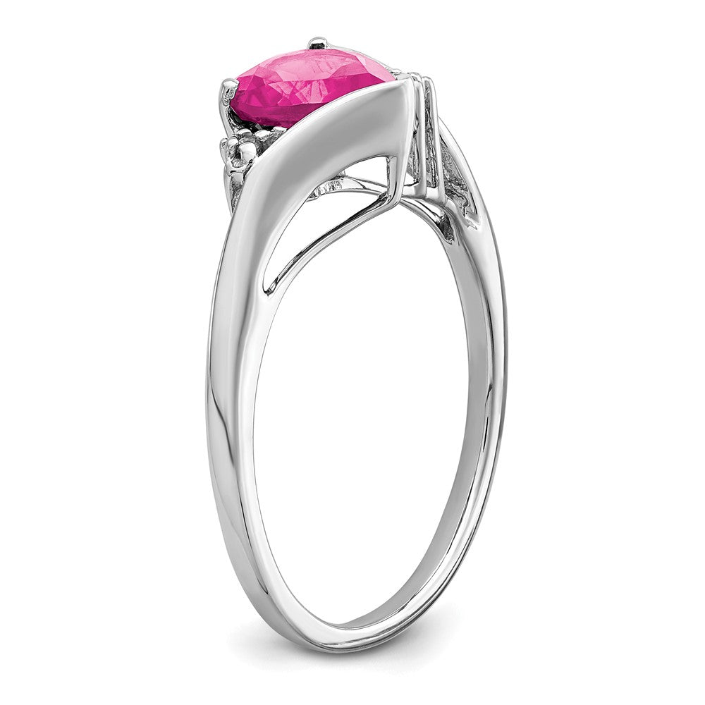 14k White Gold Created Pink Sapphire and Real Diamond Heart Ring
