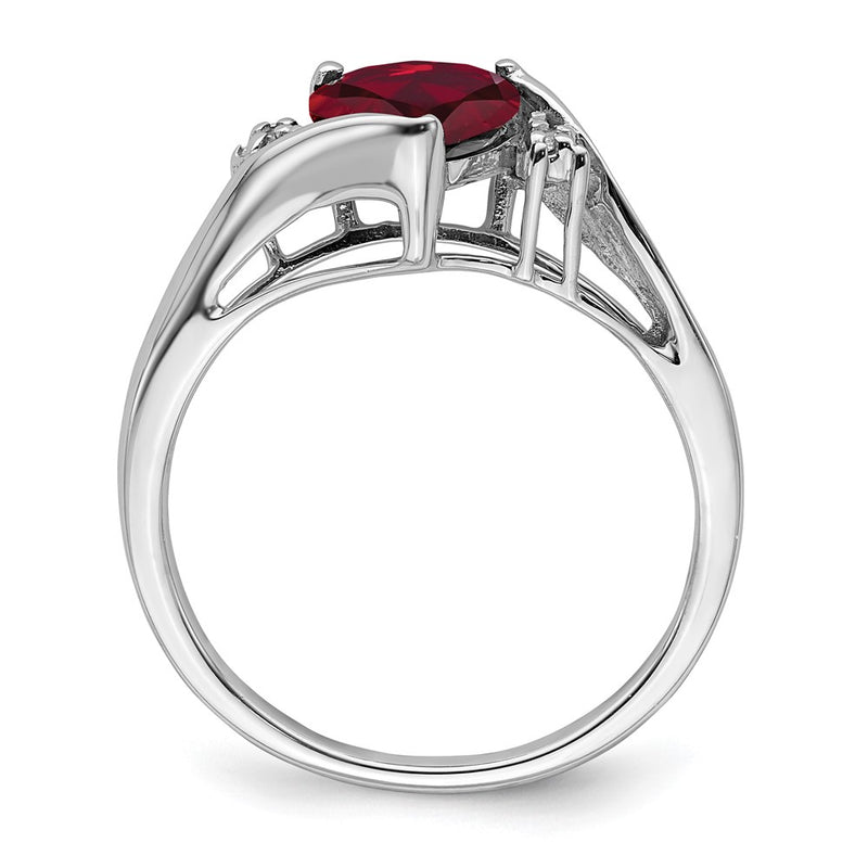 14k White Gold Created Ruby and Real Diamond Heart Ring