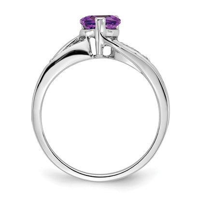 Solid 14k White Gold Simulated Amethyst and CZ Heart Ring