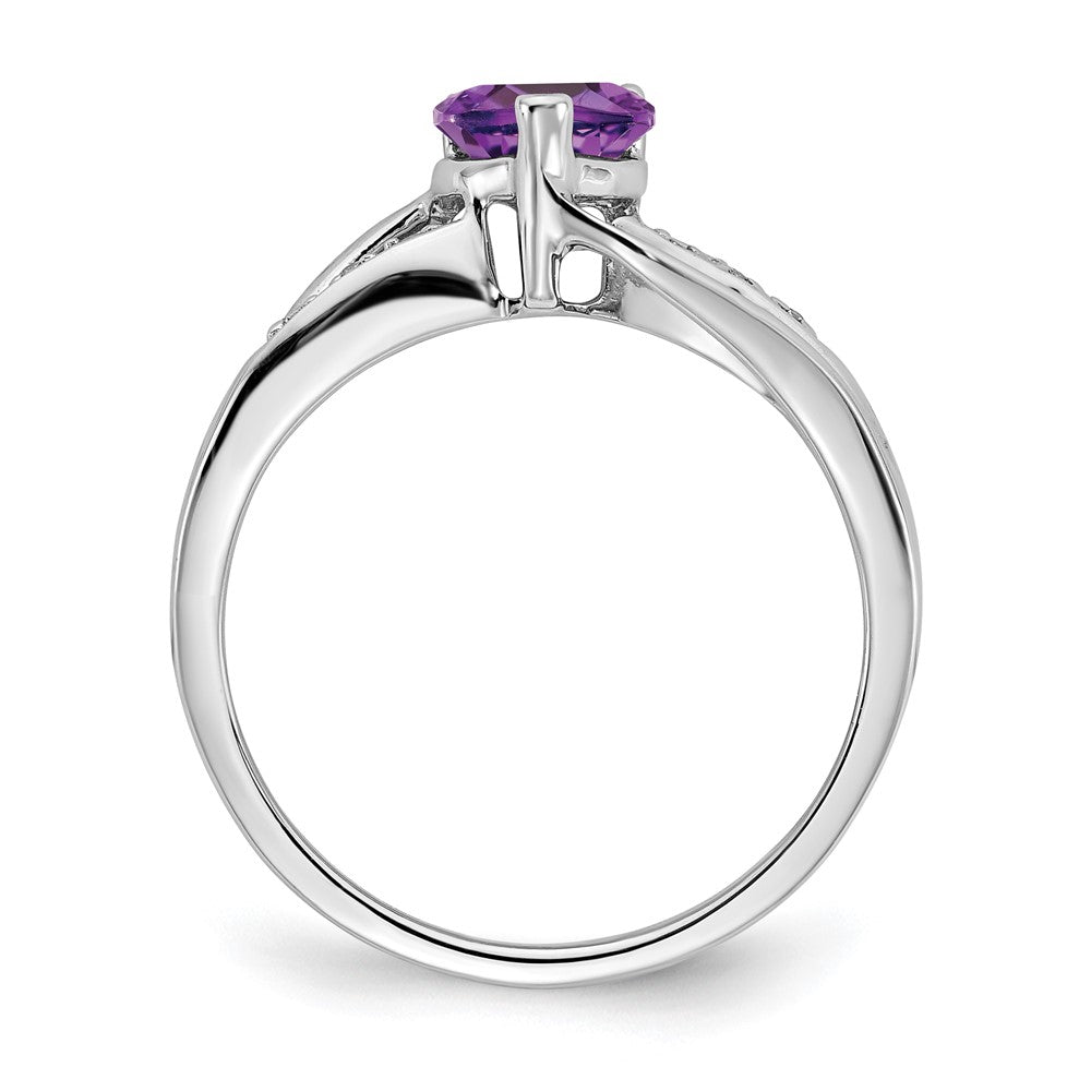 14k White Gold Amethyst and Real Diamond Heart Ring
