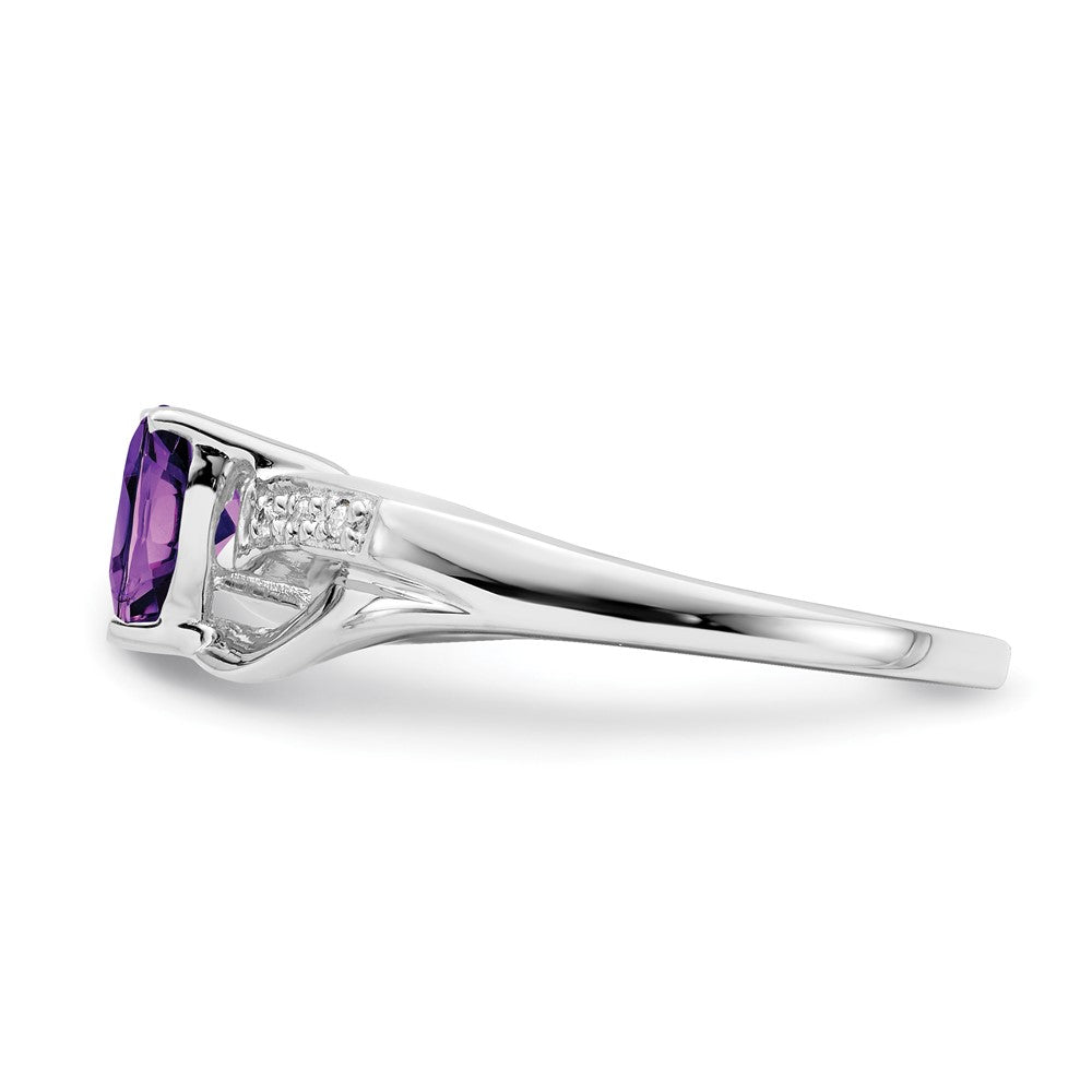 Solid 14k White Gold Simulated Amethyst and CZ Heart Ring