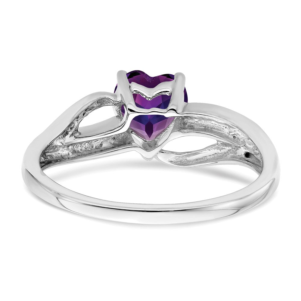 14k White Gold Amethyst and Real Diamond Heart Ring