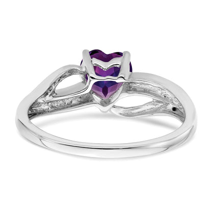 Solid 14k White Gold Simulated Amethyst and CZ Heart Ring