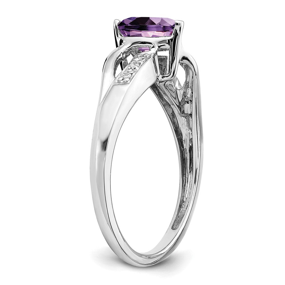 Solid 14k White Gold Simulated Amethyst and CZ Heart Ring