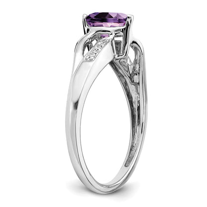 Solid 14k White Gold Simulated Amethyst and CZ Heart Ring