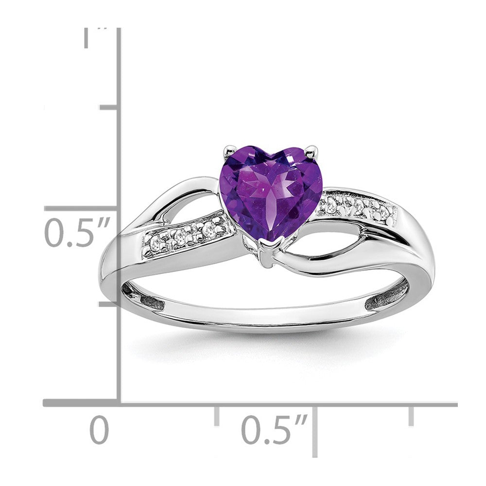 Solid 14k White Gold Simulated Amethyst and CZ Heart Ring