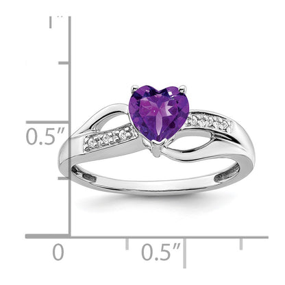 Solid 14k White Gold Simulated Amethyst and CZ Heart Ring