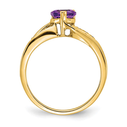 14K Yellow Gold Amethyst and Real Diamond Heart Ring