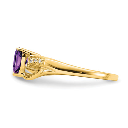 14K Yellow Gold Amethyst and Real Diamond Heart Ring