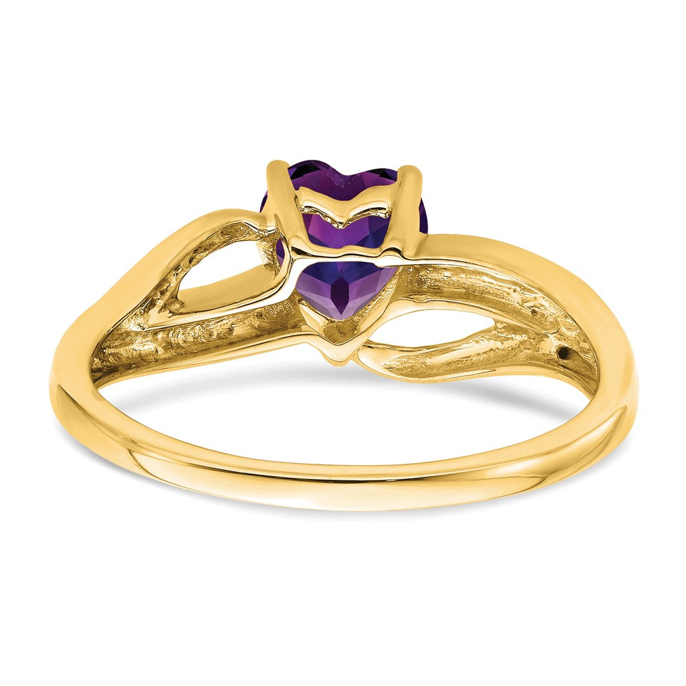 14K Yellow Gold Amethyst and Real Diamond Heart Ring