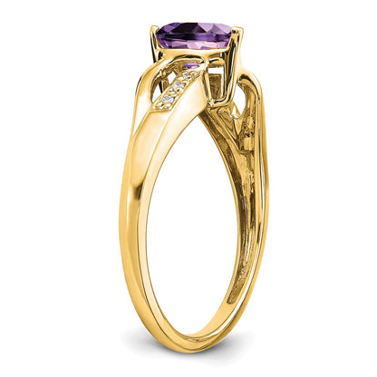 Solid 14k Yellow Gold Simulated Amethyst and CZ Heart Ring