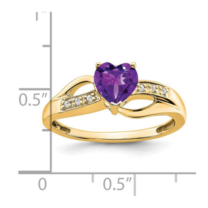 Solid 14k Yellow Gold Simulated Amethyst and CZ Heart Ring